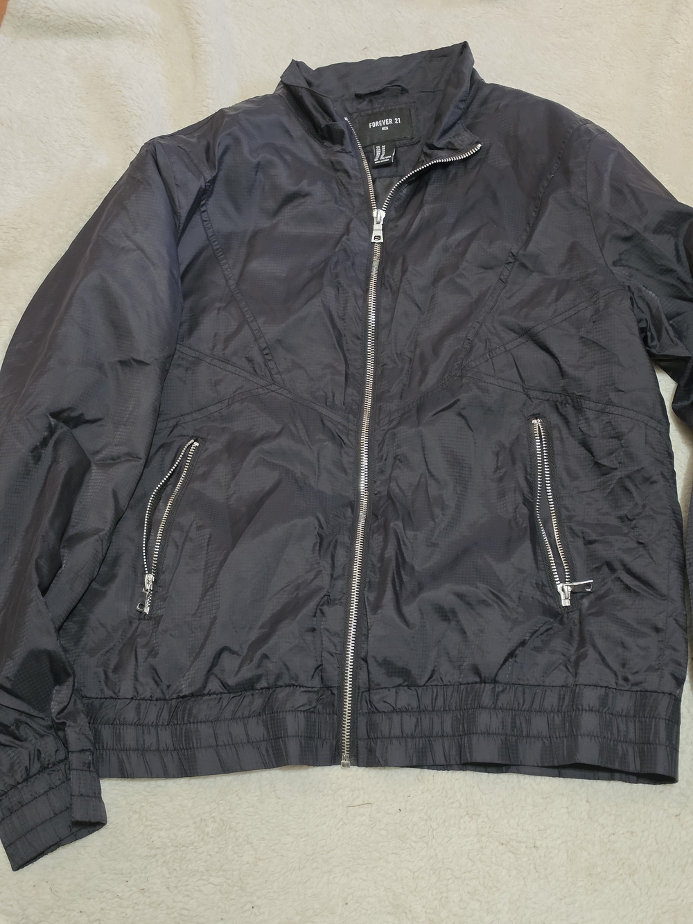 Forever 21 Men's Black Zip-Front Windbreaker Jacket